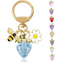 BQWanFA Kawaii Strawberry Keychain Set - 2-Piece Heart & Daisy Charms For Bags (White+Red) - View #3