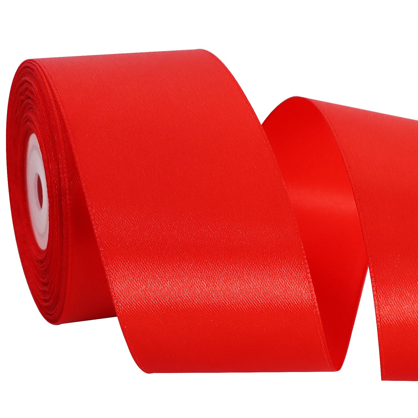 TONIFUL 2 Inch x 25 Yards Wide Red Satin Ribbon Solid Fabric Ribbon for Gift Wrapping Crafts Chair Sash Eternal Flower Invitation Cards Hair Bows Sewing Party Wedding Decoration