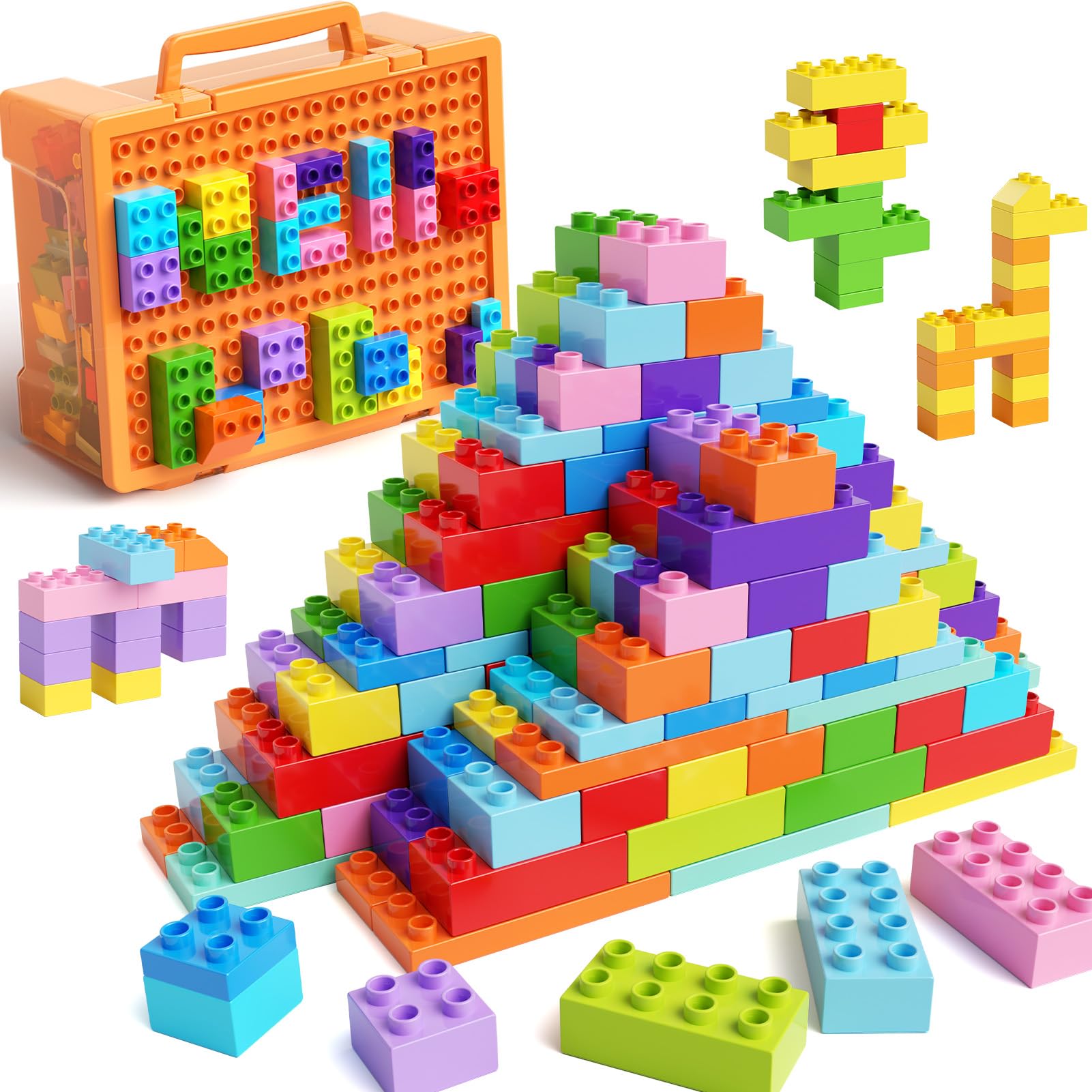 97 Teile große bausteine, Klassische Bausteine in 12 Farben und 8 Formen, Kreative Bauklötze kompatibel mit großen Marke, Konstruktion Spielzeug mit Aufbewahrungsbox für Kinder ab 3 4 5 6 Jahren