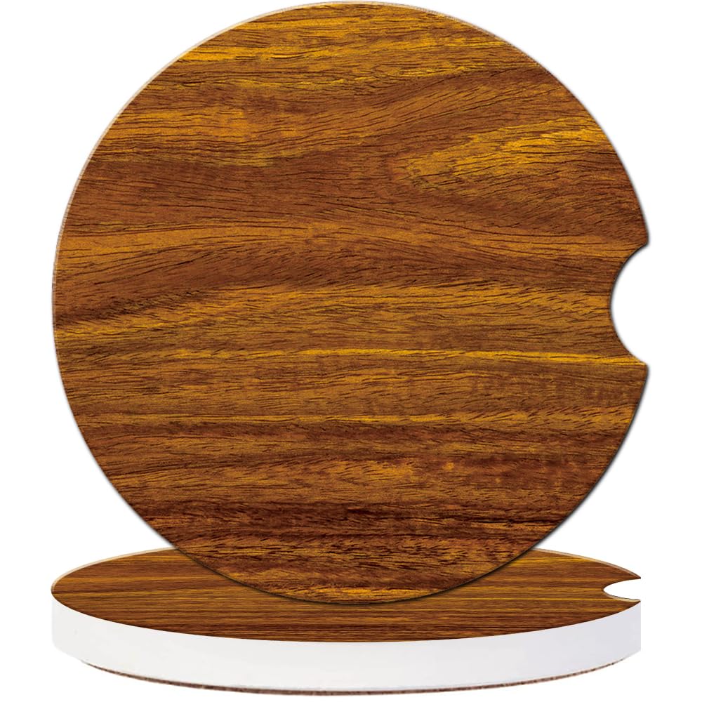 Photo 1 of Findmoreart Car Cup Holder Coaster 2 Pieces Absorbent Ceramic Car Coaster Set Cute Marble Coasters for Car Wooden Drink Coaster for Office Desk Round Cupholder Coasters Wood Grain