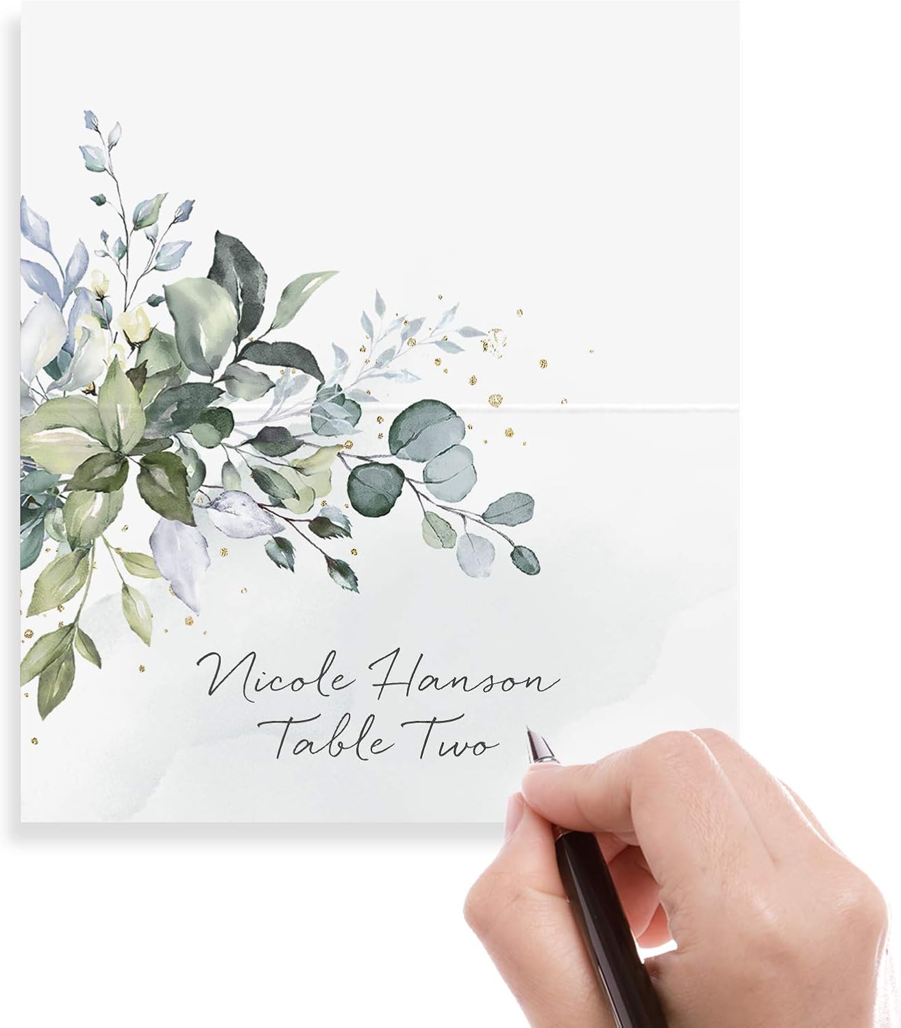 Bliss Collections Greenery Watercolor Place Cards for Wedding or Party, Seating Place Cards for Tables, Scored for Easy Folding, 50 Pack, 2 x 3.5 Inches: Kitchen & Dining