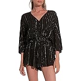 ELAN Women's V-Neck 3/4-Sleeve Flowy Cover Up Romper