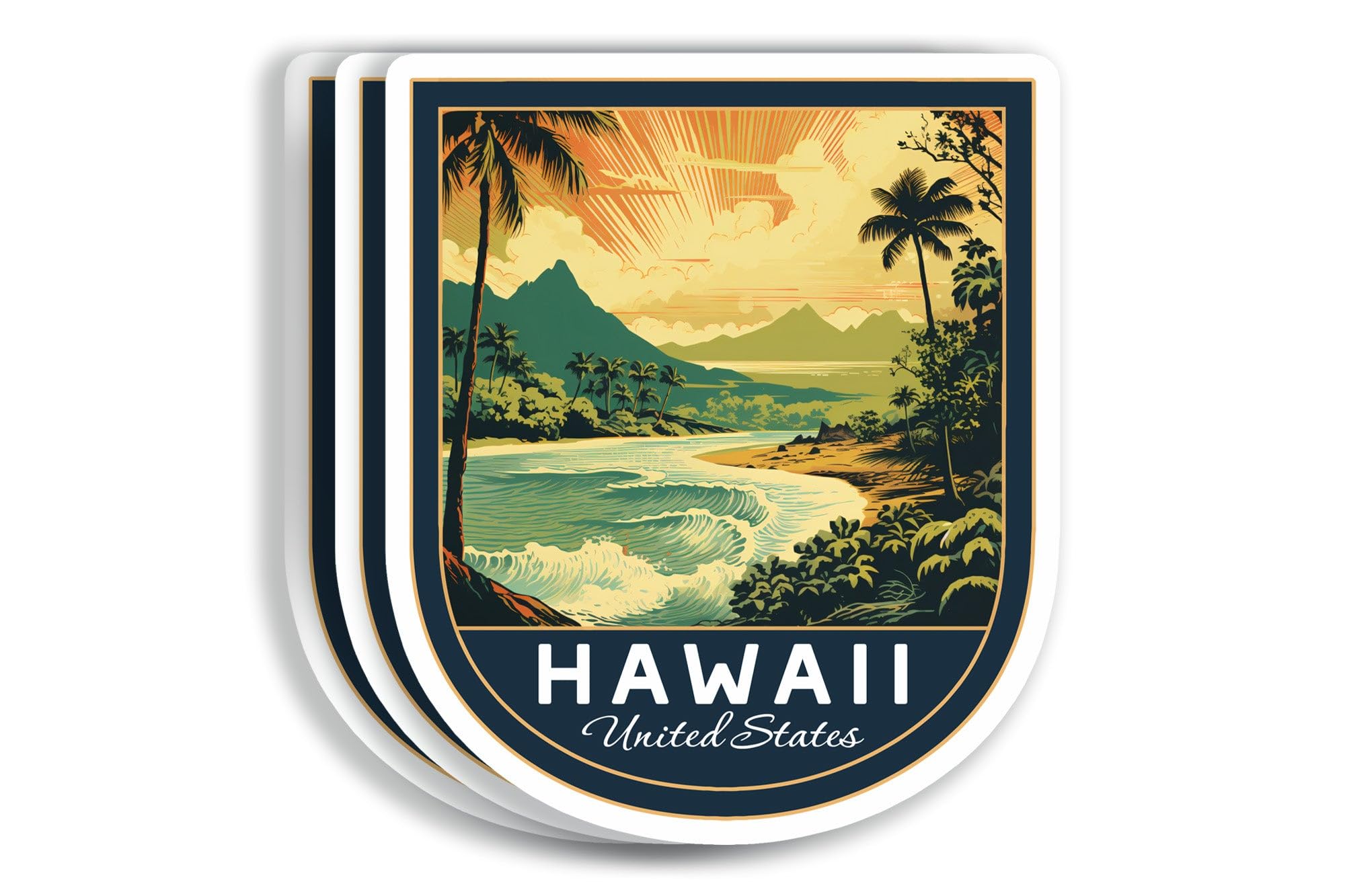 Photo 1 of (3 Pcs 3X3) Hawaii United States Stickers - Hawaii Travel Sticker - United States Travel Gift - Hawaii Souvenir - Decals for Luggage - Suitcase - Scrapbook - Laptop - Water Bottle