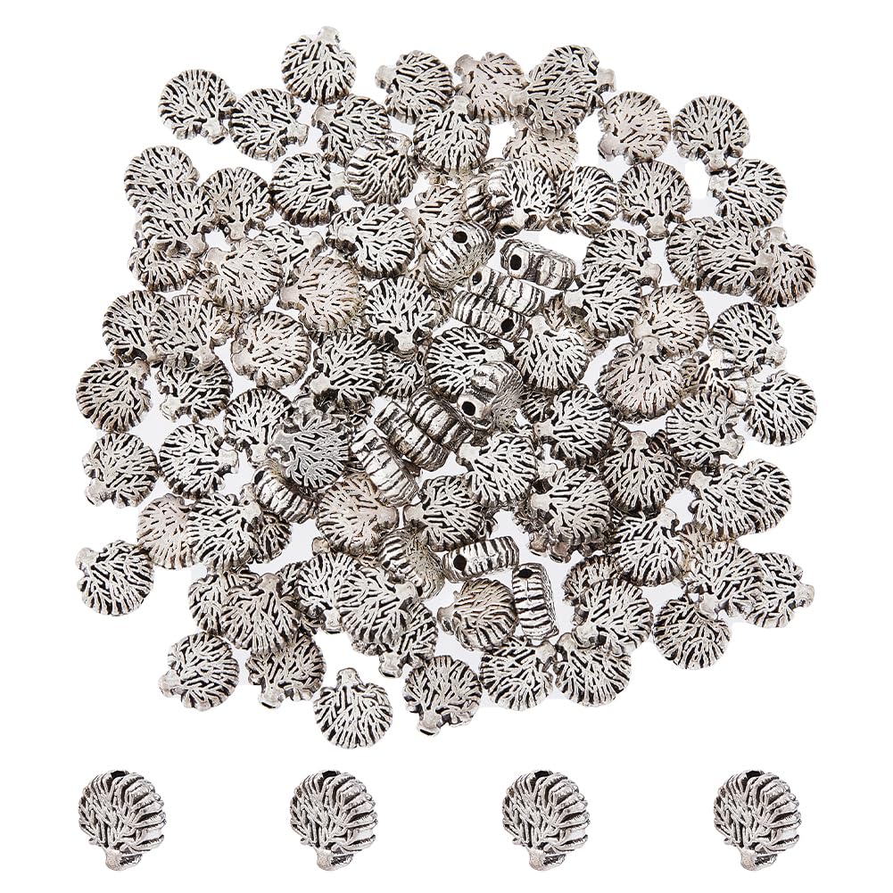 HOBBIESAY 120Pcs 8mm Tree of Life Spacer Beads - Antique Silver Tibetan Style - Round Shape - Alloy Material - DIY Craft Jewelry Findings