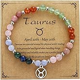 YIZHEDE Zodiac Natural Stone Bracelet – Handmade Crystal Healing Bracelet with Zodiac Charm – Adjustable Beaded Jewelry Gift for Women Men Girls