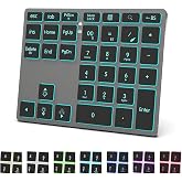 LINKEET Tri-Mode Aluminum Numpad 7-Color LED Backlit, BT5.0/USB/2.4G Wireless Rechargeable Number Pad 35-Key Scissor Switches Light Up Keycaps for PC/Laptop/Win/Mac, Grey Black