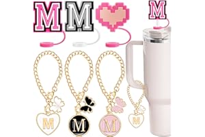 JOEYRRAS 6PCS Compatible with Stanley Cup Accessories, 3PCS 0.4" Straw Cover Cap for Stanley Cup 30&40 Oz, 3PCS Butterfly Letter Charms for Stanley Cups, Straw Toppers for Stanley Tumbler (M)