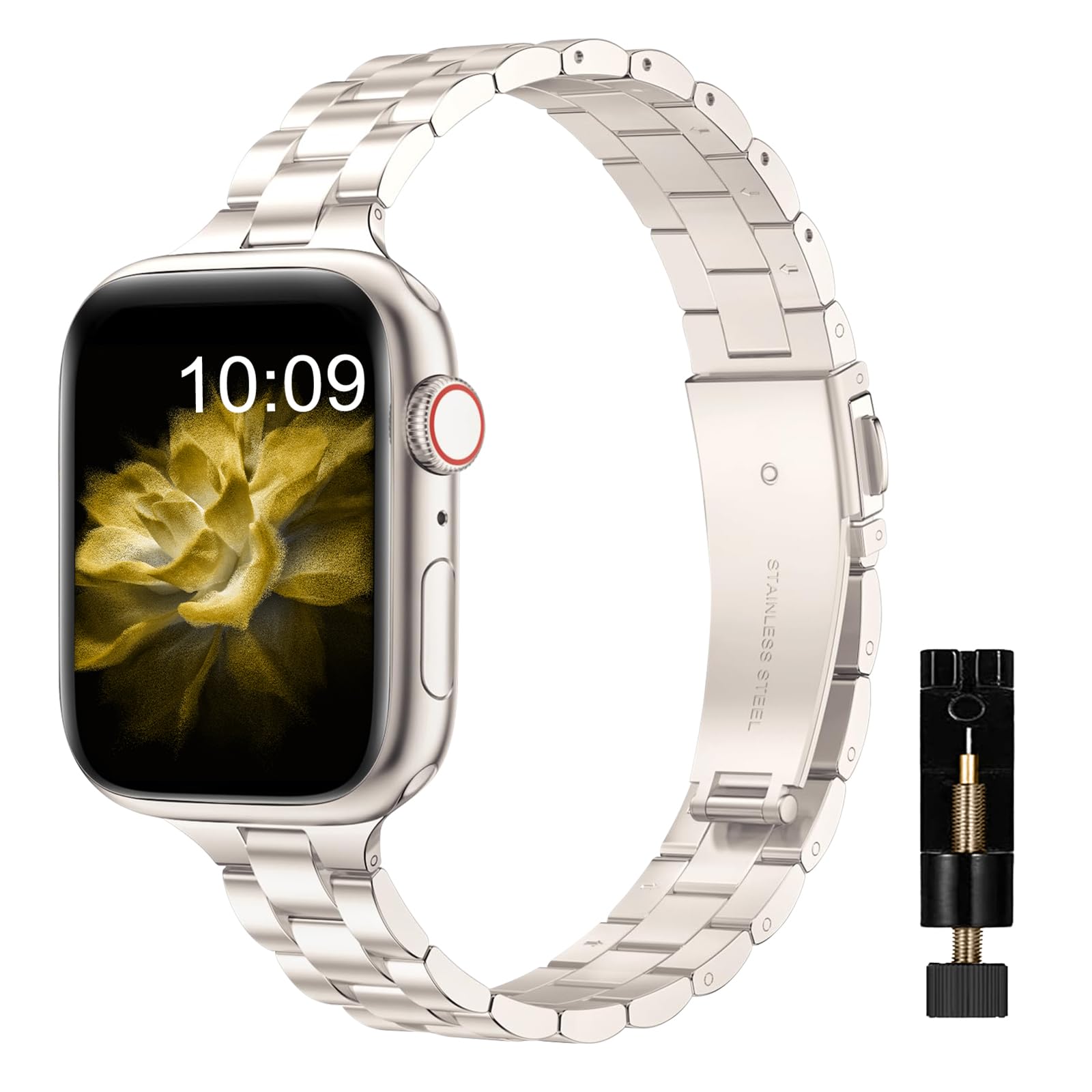 MaEiol Metal Strap for Apple Watch 49mm /45mm /44mm /42mm /46mm(Series 11/10), Stainless Steel Bracelet Replacement Wristband Straps for Apple Watch Ultra/SE/Series 11 10 9 8 7 6 5 4 3 2 1 - Starlight