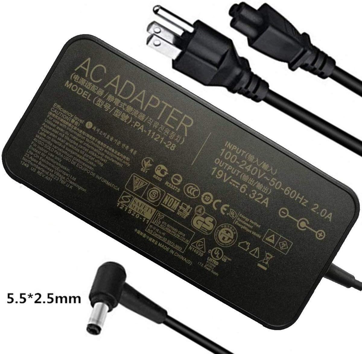 19V 6.32A 120W AC Charger for Asus GL752VW GL752VL GL752V GL752VW-DH71 GL752VW-DH74 GL752VW-GS71 N550JX N550JA N550JK N550LF N550L N550JX-TH72T N550JX-DS71T Laptop Power-Supply Cord