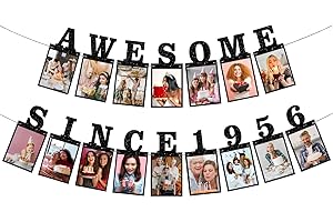 70th Birthday Photo Banner – Awesome Since 1956 Picture Banner, Black Glitter 4x6 Photo Display, Sweet 70 Birthday Party Deco