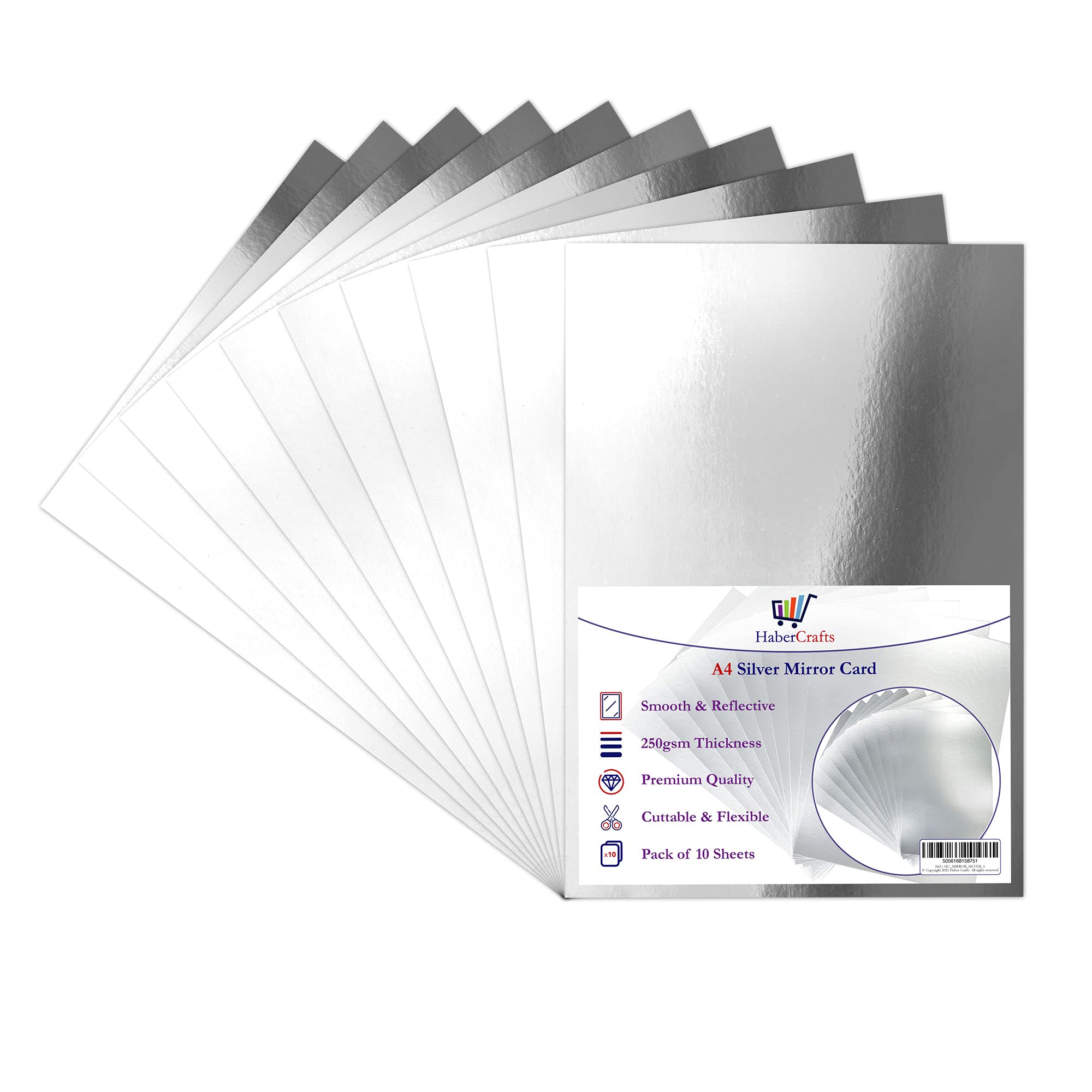 Silver Metallic Mirror Cardstock - 250gsm Thick Shiny Sheets Mirror Finish (Silver - 50 Sheets)