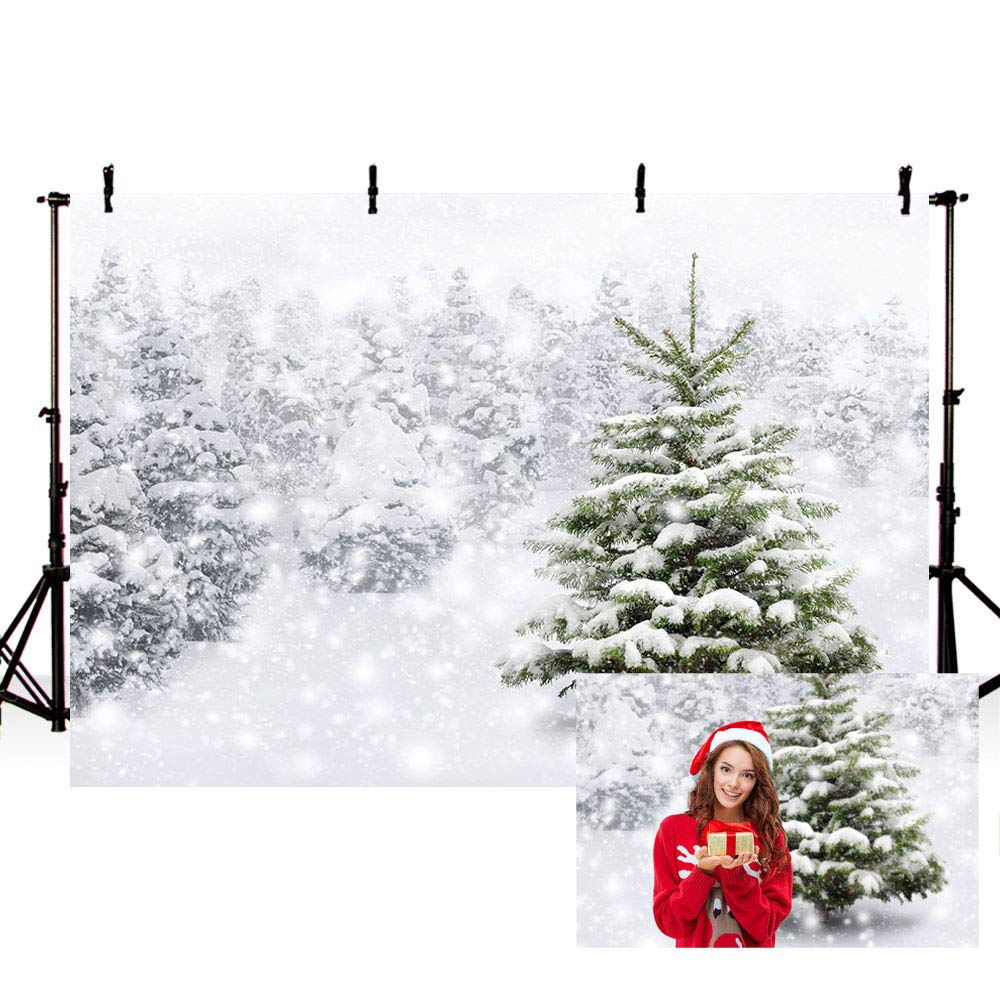 MEHOFOTO 7x5ft Winter Snow Scene Backdrops for Photography Banner Snowflake Landscape Pine Trees Background Props