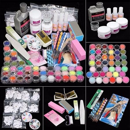 Hunpta 21 in 1 Profi Acryl glitter Color Pulver French Nail Art Deco Tipps Set (Colorful)