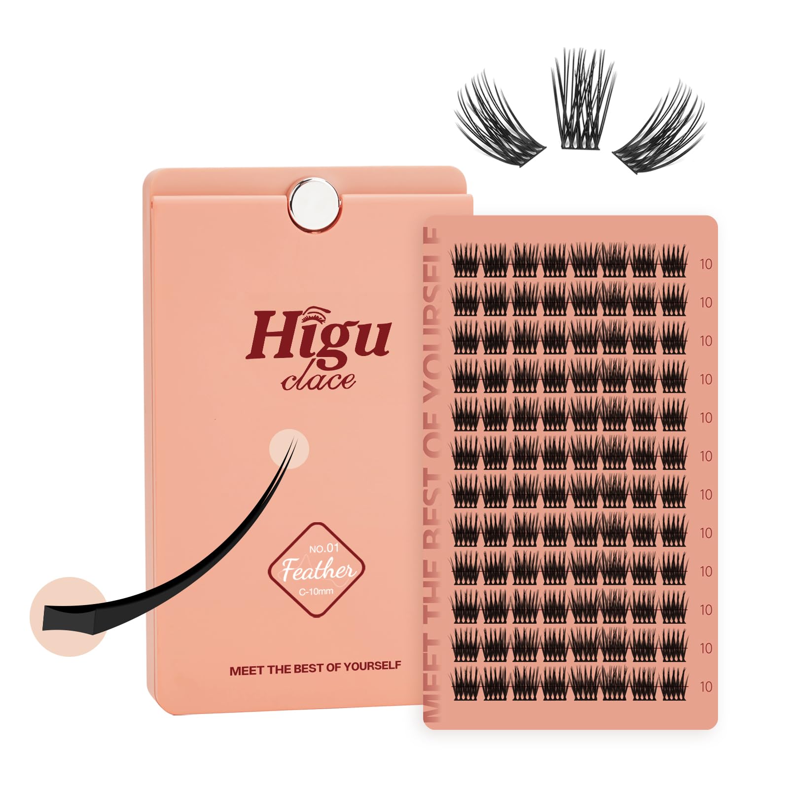 Higu clace Lash Clusters, Individual Eyelashes 88pcs Lightweight Volume Look 10mm Mini Lash Extensions C Curl Reusable with Mini Mirror Flat Band Lashes DIY at Home (Feather C 10mm) — image 1