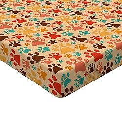 Ambesonne Dog Lover Fitted Sheet, Colorful Paw