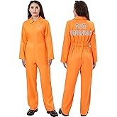 Elyincii Men Women Orange Prisoner Jumpsuit Uniform Jail Inmate Criminal Halloween Costume Cosplay Party Outfit