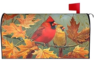 Evlaschin Fall Birds Mailbox Cover Magnetic, Autumn Maple Leaves Chestnut Tree Mailbox Wrap, Standard Size 21x18 Inch Waterproof Letter Post Cover for Garden Yard Outdoor Seasonal Decor