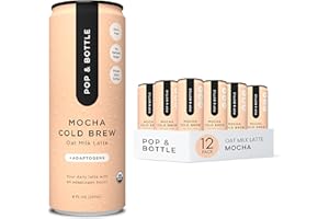 Pop & Bottle, Oat Milk Lattes - Cold Brew with Adaptogens, Maca, Ashwagandha, MCT Oil, Oat Milk, Organic, Dairy Free, Gluten 