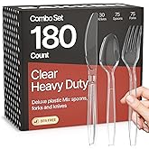 Bakken Disposable Cutlery Set 180 Pieces of Forks, Knives & Spoons, Heavy Duty Plastic Silverware, BPA-Free Food-Grade Materials, Heat-Resistant, Reusable Utensils for Parties and Everyday Use, Clear