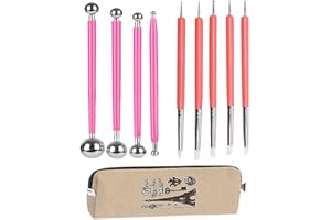 Ecjiuyi 4PCS Double-Ended Metal Ceramic Clay Ball Stylus Dotting Tools and 5PCS 2 Way Silicone Polymer and Embossing Paper Flower Indentation Tool for Drawing