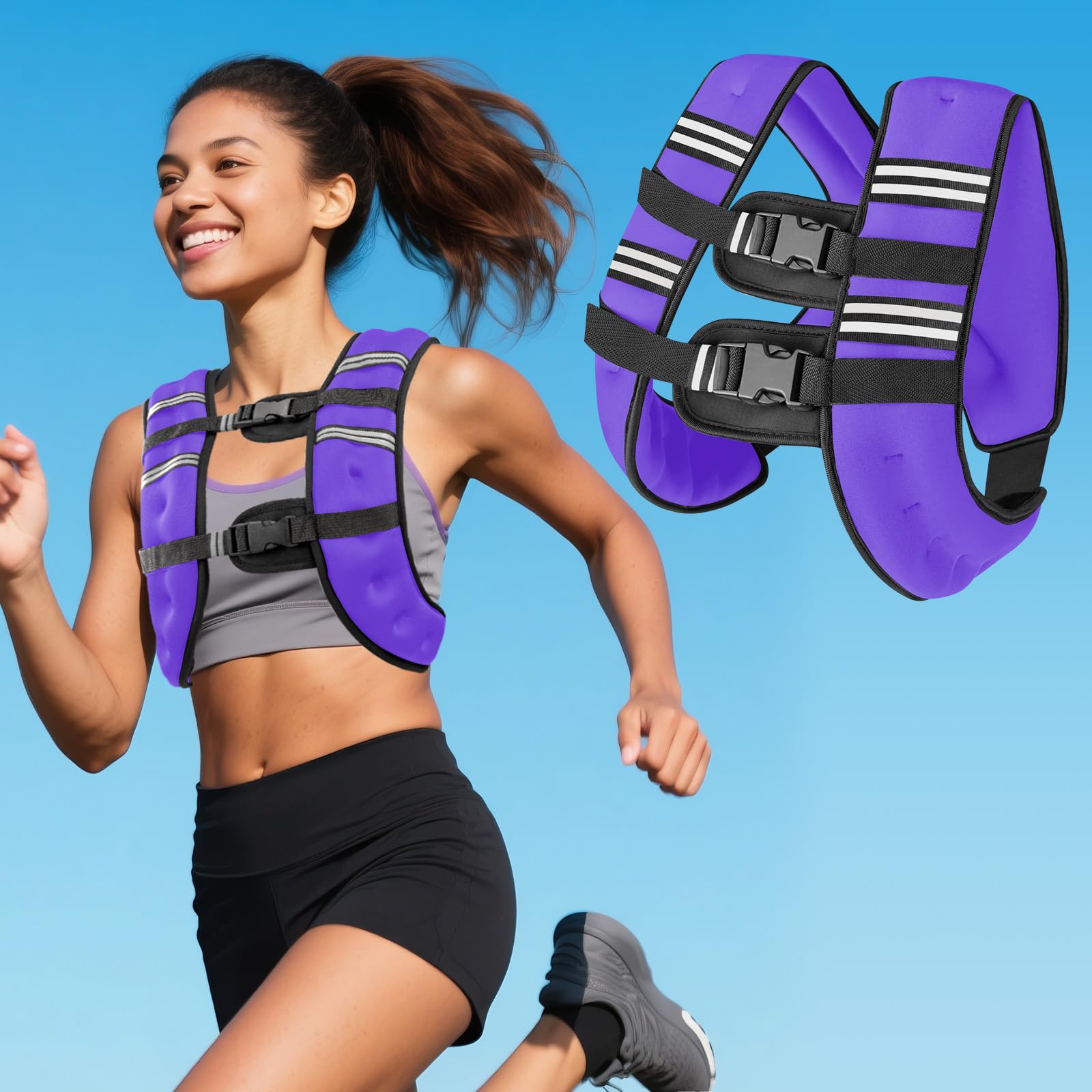 Purple Weighted Vest with Two Adjustment Straps for Men Women, 8lbs/12lbs/16lbs/20lbs Weight Vest with Reflective Stripes for Workout, Strength Training, Running, Fitness, Muscle Building, Weight Loss Image Purple Weighted Vest with Two Adjustment Straps for Men Women, 8lbs/12lbs/16lbs/20lbs Weight Vest with Reflective Stripes for Workout, Strength Training, Running, Fitness, Muscle Building, Weight Loss Image