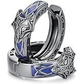Flpruy Viking Hoop Earrings for Men 925 Sterling Silver Celtic Knot Black Huggie Earring Jewelry Gifts for Men Women