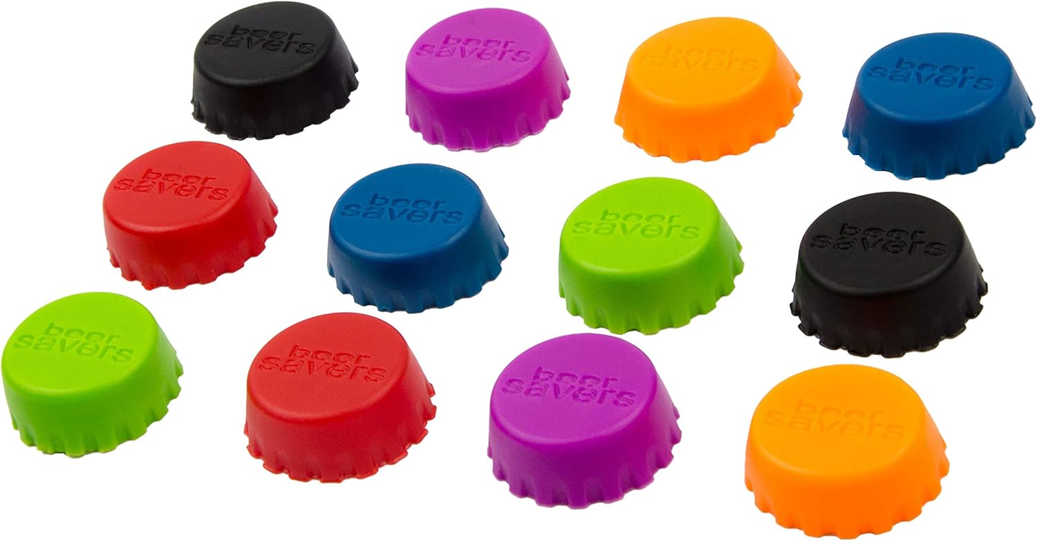 12er Set Silikon–Kronkorken, Beer Saver, Bier–Kapseln, Flaschenverschluss, Bierverschluss, Caps, Wein– und Saftflasche, Deckel, Verschluss, Markierer, Stöpsel, Deckel, Farbe: Bunt