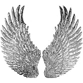 Zhiheng Large Angel Wings Sequin Patches Iron on Sew on Appliques Embroidered Motif for DIY Clothes (Silver)