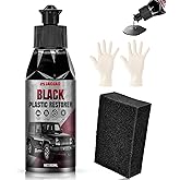 JAOJAO Plastic Restorer, Car Black Plastic Restorer with Sponge and Gloves, Deep Penetration Long-Lasting Protection Revitalize Automotive for Various Automobile, 100ml Black