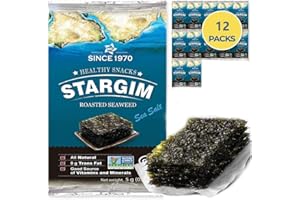 KIMNORI STARGIM Seasoned Seaweed Snacks Sheets – 12 Individual Packs Roasted Gim, Fat Gluten Free Sea Salt 100% Natural Laver 5g 0.17 Ounce(12packs)