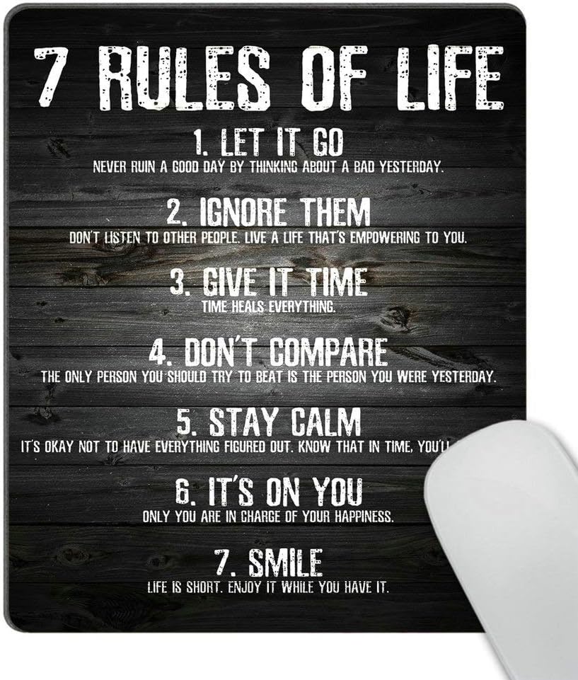 Wasach 7 Rules of Life Motivational Quotes Mouse Pad Custom, Inspirational Quote About Life Mouse Pads for Computers