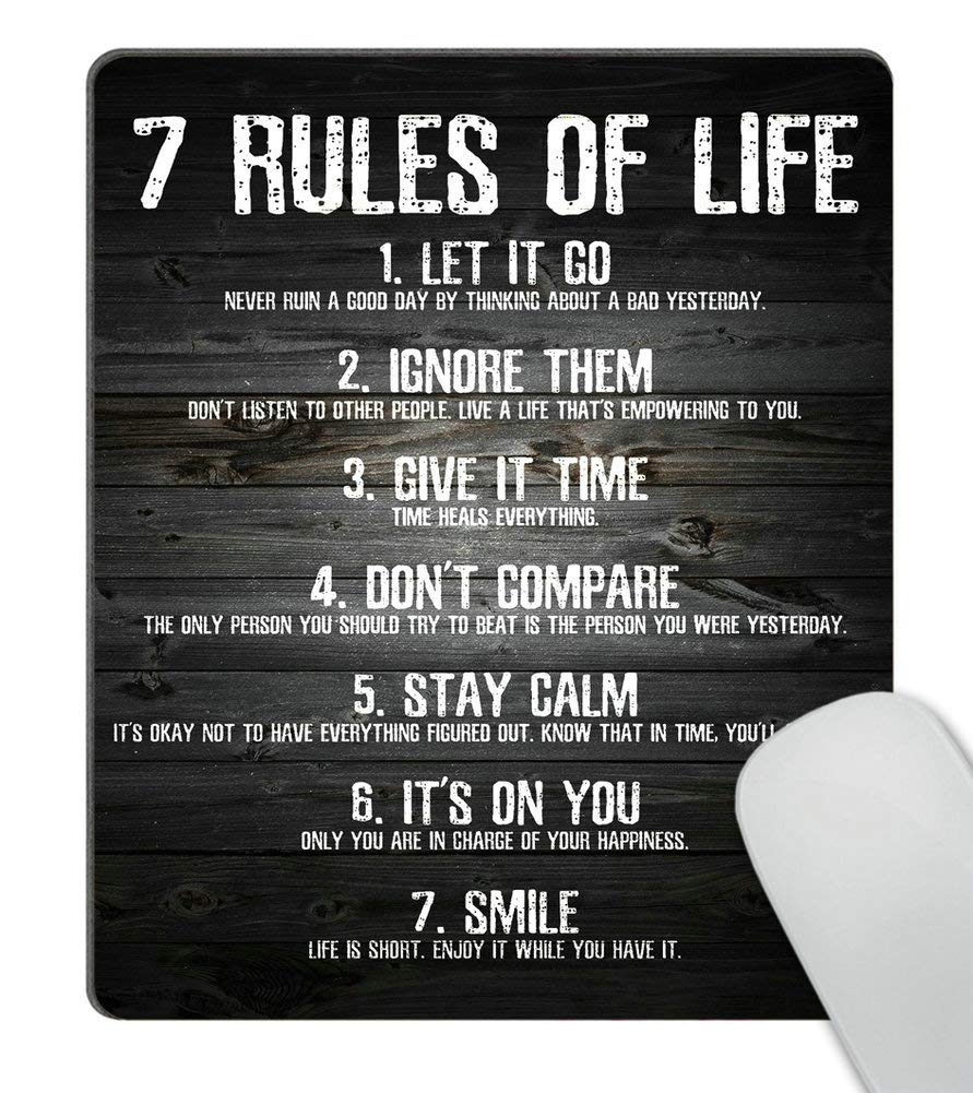 Wasach 7 Rules of Life Motivational Quotes Mouse Pad Custom, Inspirational Quote About Life Mouse Pads for Computers