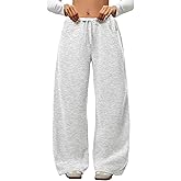 ELLEVEN Womens Wide Leg Fleece Lined Sweatpants – Low Rise Drawstring Baggy Cotton Lounge Pants with Pockets, Warm and Cozy