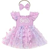 ODASDO Baby Girls First Birthday Outfit Sqaure Neck Ruffle Fly Sleeve Tulle Tutu Romper Dress with Bowknot Headband