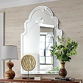 Large Arched Bathroom Mirror, 35.4"x23.6" Scalloped Mirror Wall Decor with Decorative Beveled Glass Frame, Bedroom, Living Ro