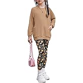 Arshiner Girls 2 Piece Outfits Long Sleeve Raglan Top with Pockets and Slim Fit Pants Daily Wear Set for 6-14Y