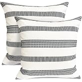 Farmhouse Boho Striped Throw Pillow Covers 18x18 inch Set of 2 Black | Modern Decorative Pillow Covers Square Linen Fabric Outdoor Pillow Cases for Couch Sofa Chair Bed Living Room Home Decor