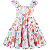 Toddler Baby Girls Tiered Dress Flutter Sleeve Beach Butterfly Sundress Princess Summer Dresses 2-8 Years