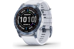 Garmin fenix 7 Sapphire Solar, adventure smartwatch, with Solar Charging Capabilities, rugged outdoor watch with GPS, touchscreen, wellness features, mineral blue DLC titanium whitestone band
