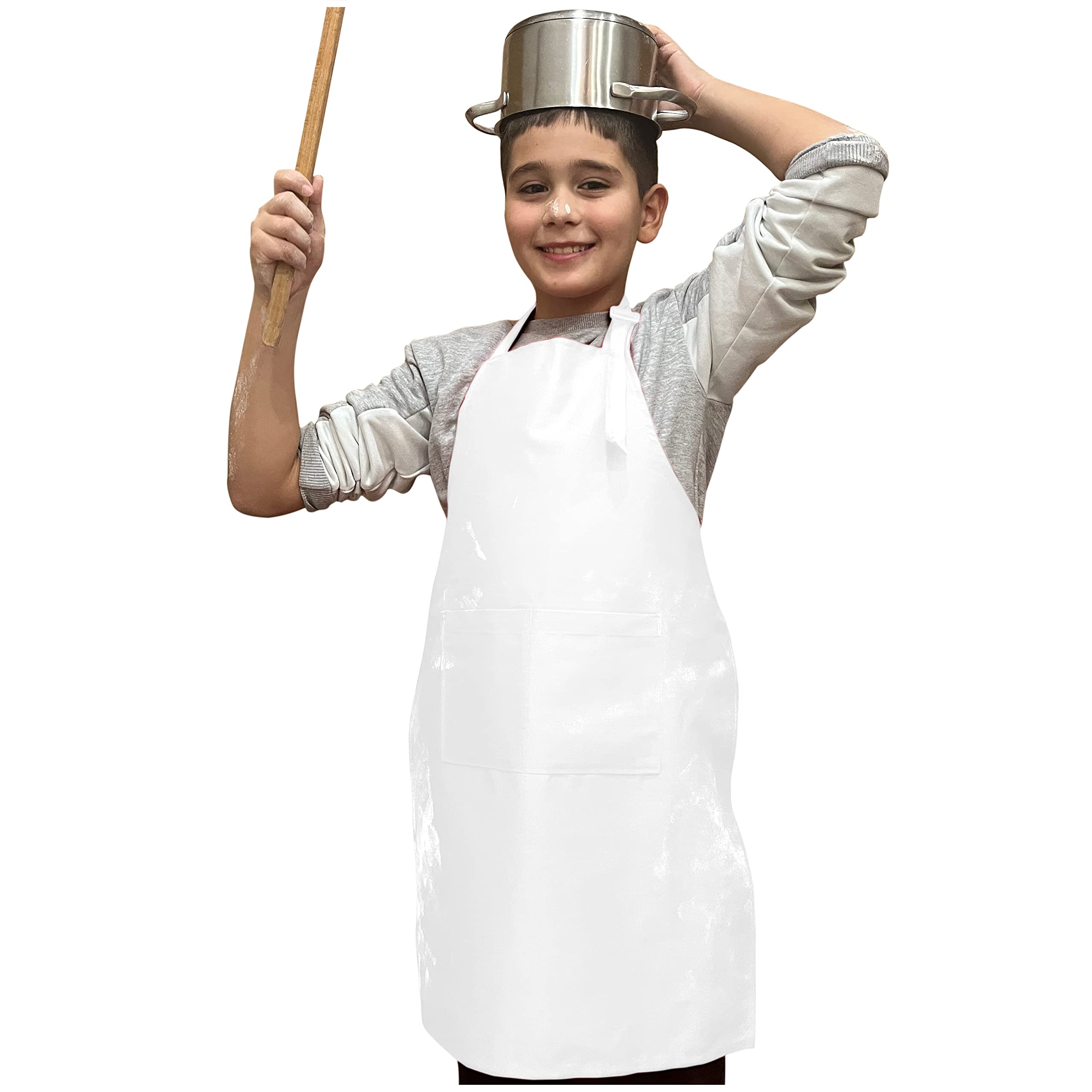 lepni.me Premium Kids Aprons for Cooking | Childrens Painting Apron | Aprons with Double Pocket for Toddler Boys or Girls | Baking Art Chef Outfit (White; For Kids)