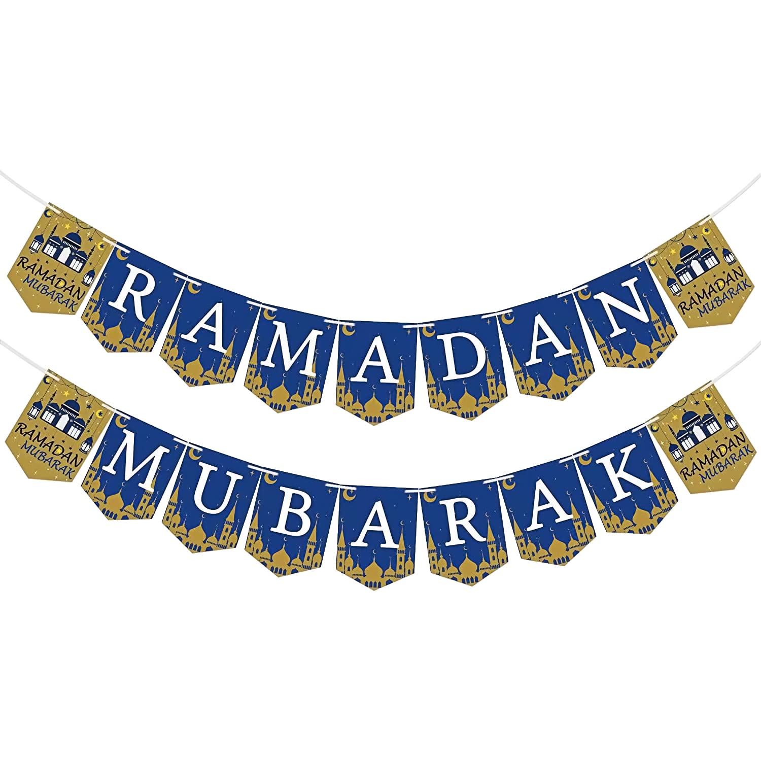 Aviski Ramadan Mubarak Banner, Blue+Gold, 3 cm x 150 cm, Islamic Decor, Eid Mubarak, Religious, Room, Entryway, Outdoor