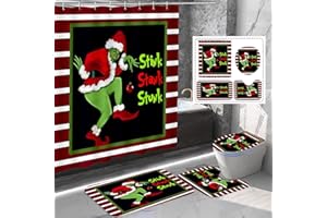 MICEAN 4 Pcs Christmas Bathroom Sets,Christmas Shower Curtain Set,with Shower Curtain and Rugs and Bath Mat Set 72 X 72 Inches,with Hooks Christmas Bathroom Decor.