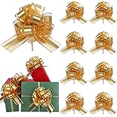 32 Pcs Christmas Large Pull Bows for Gift Wrapping, 6 Inch Organza Ribbon Gold Gift Bows for Presents, Vibrant Colors Xmas Decorative Bows for Baskets Valentine Wedding Party Holiday Decor