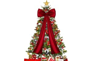 JOICEE Extra Large Christmas Tree Topper Bow, 20 x 47 Inches Christmas Wine Red Stain Bow Giant Xmas Wreath Bows Decorations for Tree Topper Door Home Wall Party Holiday Birthday Wedding Decor