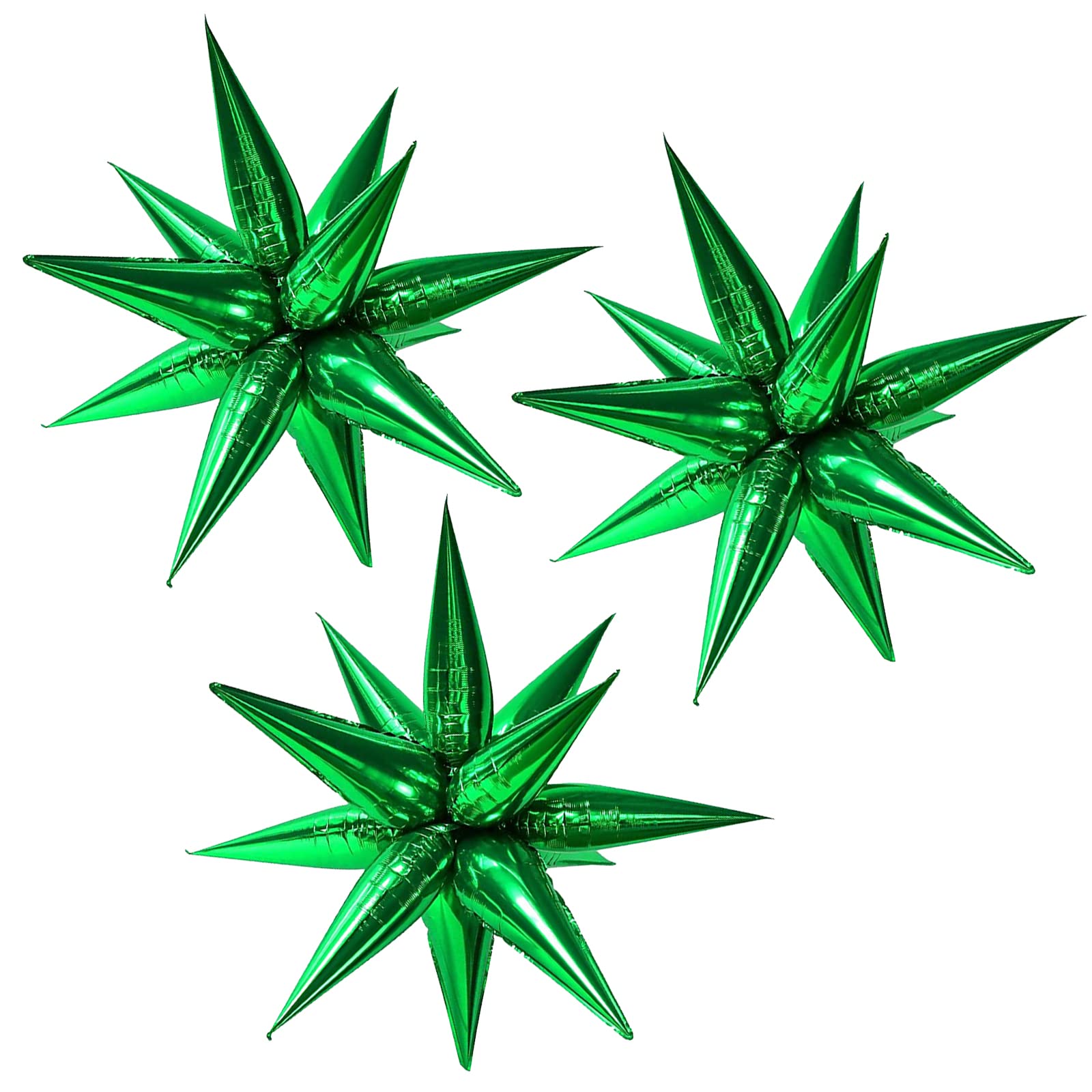 Photo 1 of CYMYLAR 3pcs 26inch 3D Explosion Star foil balloon, Green Foil Cone Starburst Balloons for Birthday Wedding New Year Party Event