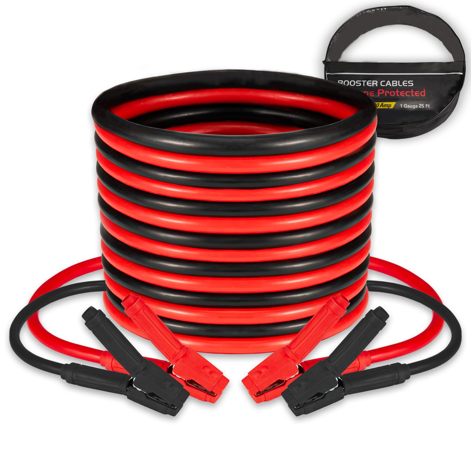 Photo 1 of FIERYRED 1 Gauge 25 FT Quick Connect Jumper Cables, 1500A Heavy Duty Booster Cables with Travel Bag?Battery Jumper Cable for Truck, Diesel Trucks, SUV and Car