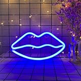 ENUOLI LED Lips Neon Light Sign Blue Battery/USB Operated 27.5x14cm Wall Decor view 2