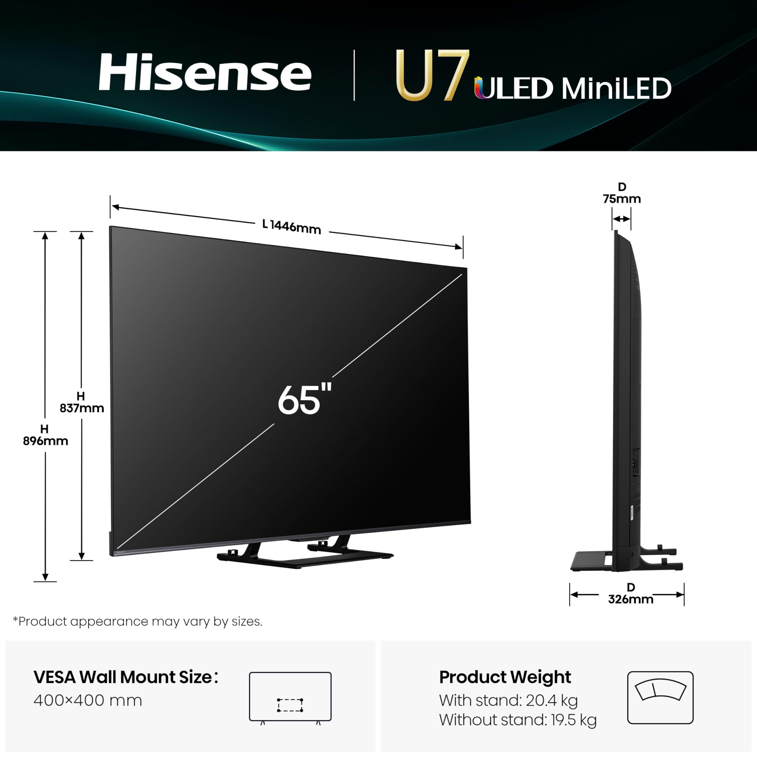 Hisense 65U7Q Fernseher 65 Zoll, 4K Mini LED ULED, Smart TV, Hi-View AI Engine, 144Hz Game Mode Pro, FreeSync Premium, Built in Subwoofer, Dolby Vision IQ Atmos, Airplay, Sprachsteuerung[2025] 3