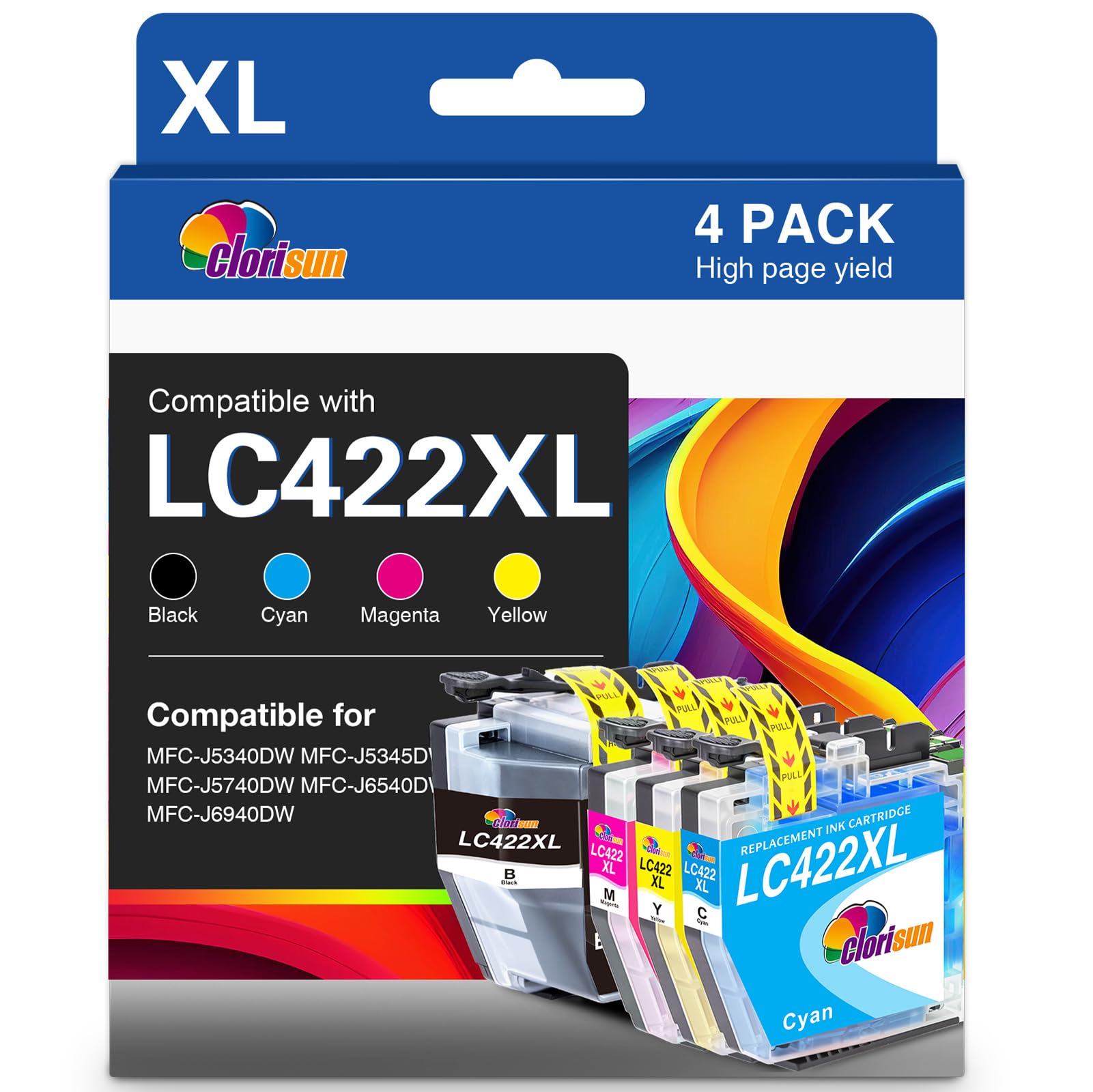 LC422XL Ink Cartridges Replacement for Brother LC422 XL for MFC-J5340DW J6540DW J5345DW J5740DW J6940DW Printers 4-Pack (Black, Cyan, Magenta, Yellow)
