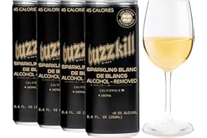 Buzzkill Wines Non-Alcoholic Sparkling Blanc de Blancs | Dealcoholized California Dry White Wine, Gluten-Free, Alcohol-Free, Low Sugar, 45 Calories, Pack of 4, (8.4 fl. oz. each can) 33.8 FL Oz
